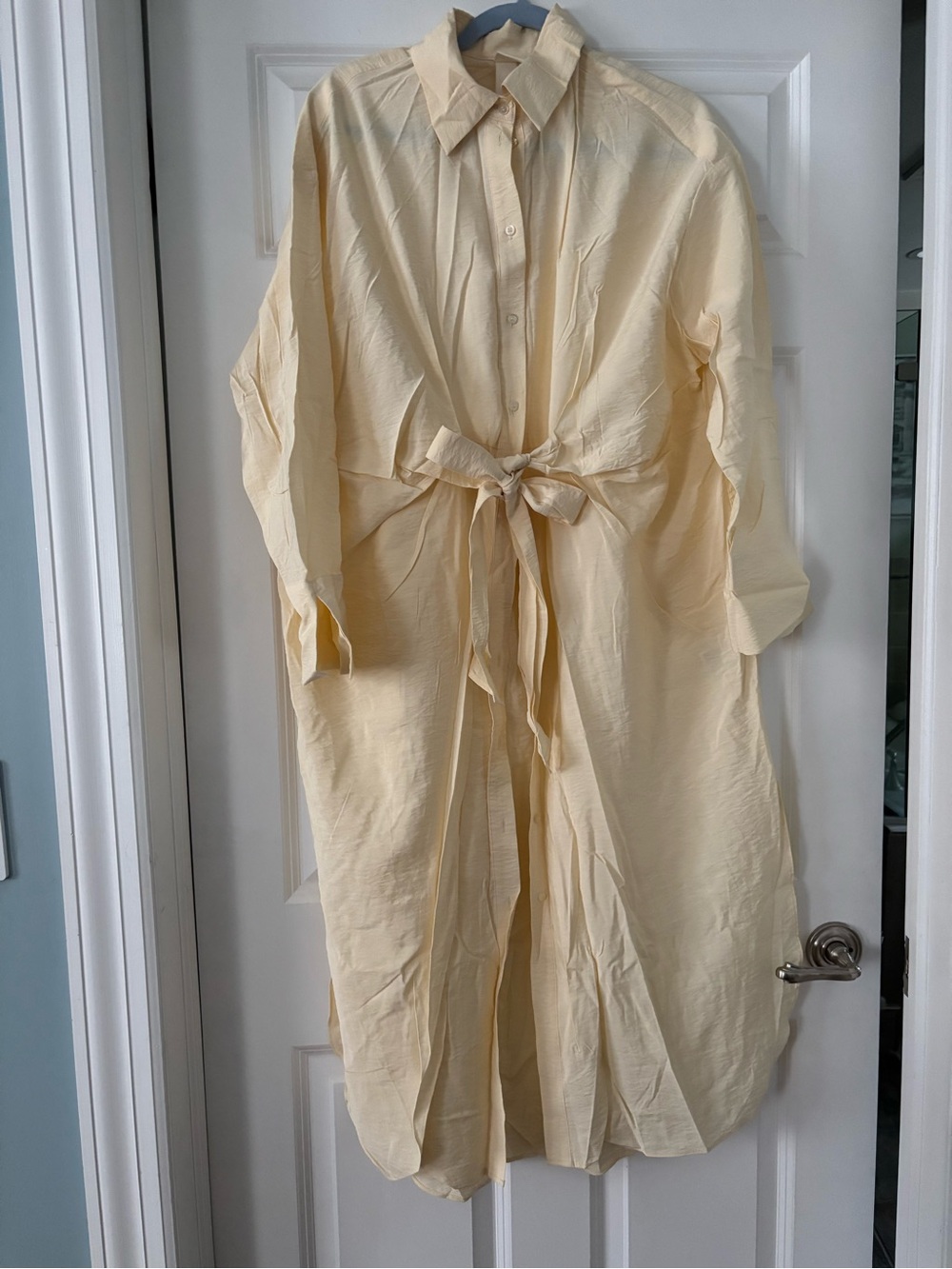 H&M Pale Yellow Tie-Front Maxi Shirt Dress